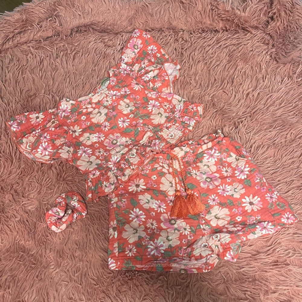 Kids 4t Floral Ruffle Top and Shorts Set